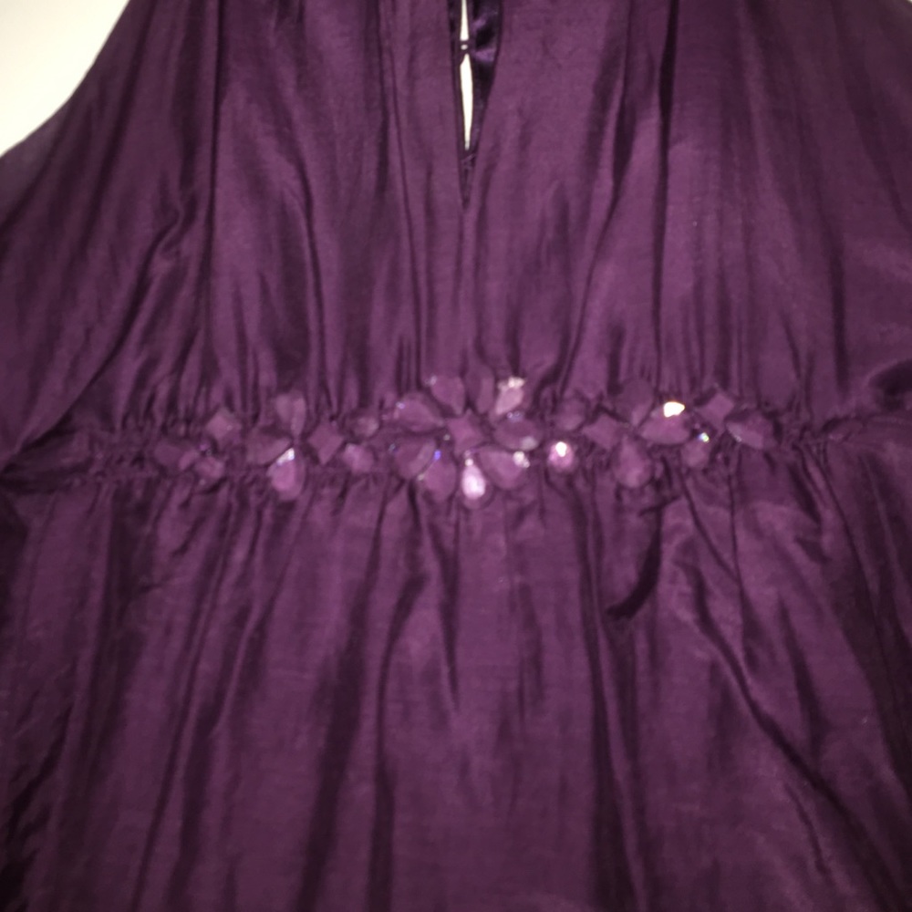 Plum A-Line Dress with Jeweled gathering - Picture 2 of 4